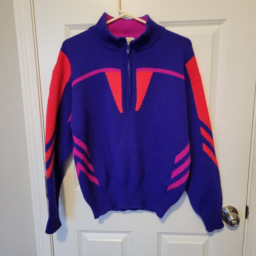 Vintage Sport Obermeyer Sweater Mens Medium 1/4 Zip Pullover Purple Pink Orange